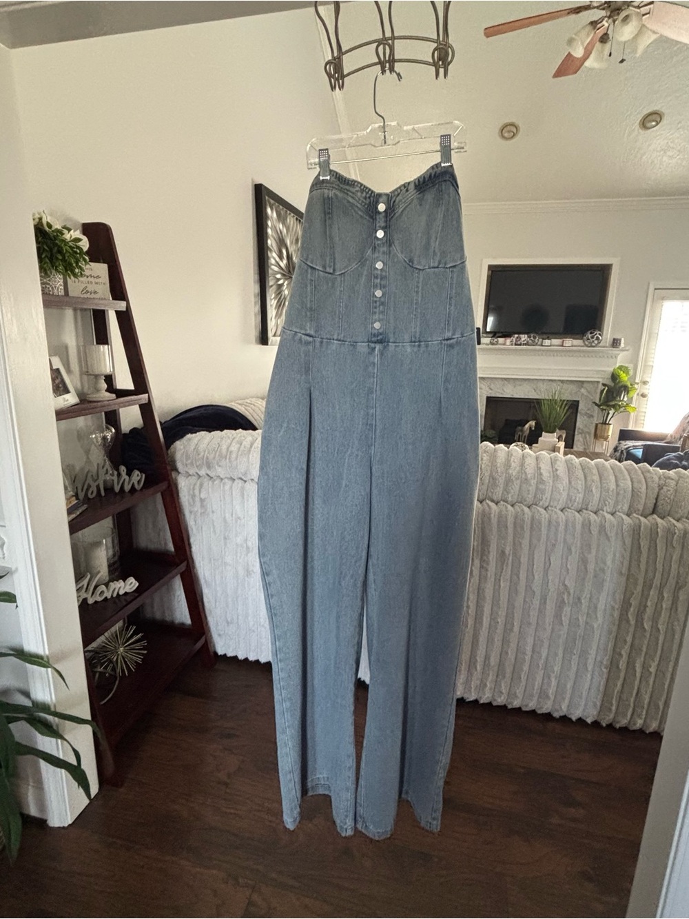 Fashion Nova Light Blue Denim Jumpsuit